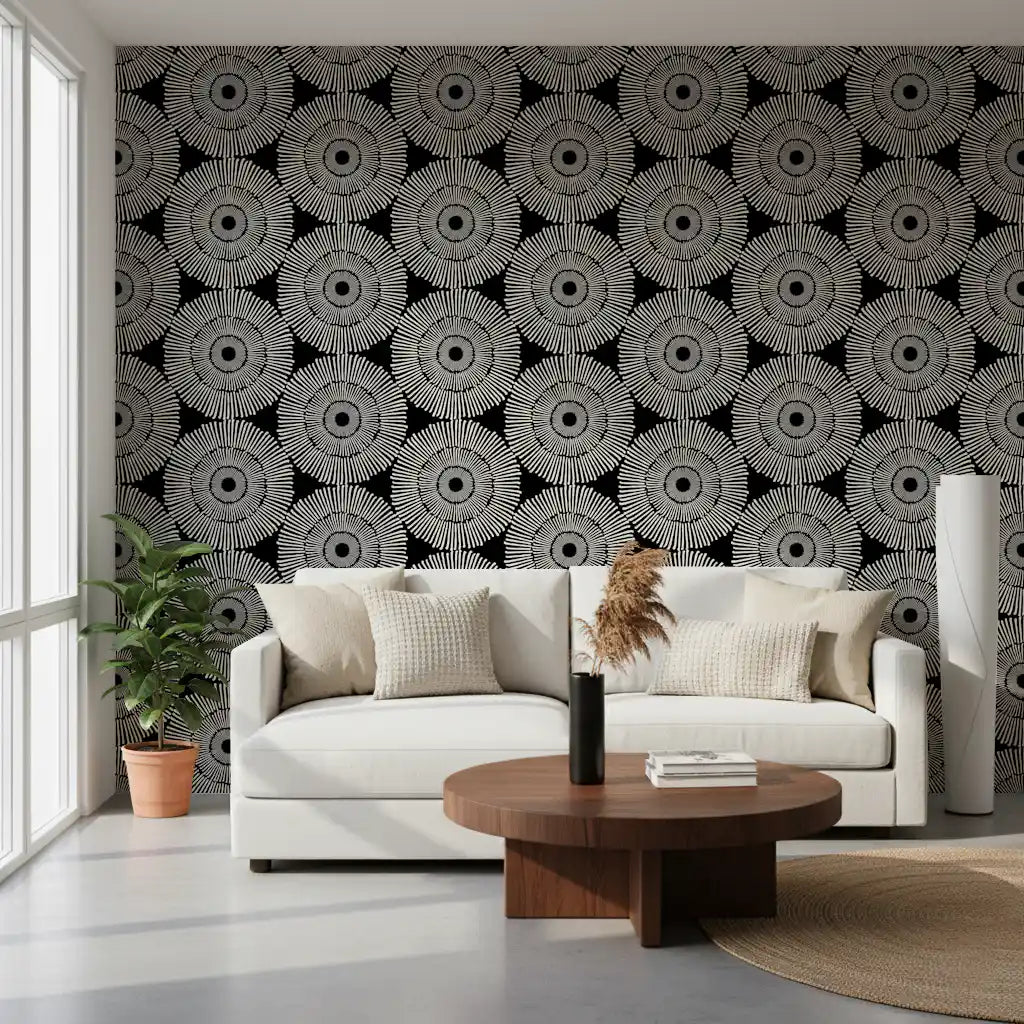 Modernist Painterly Orbit Geometric Motif Wallpaper⁠