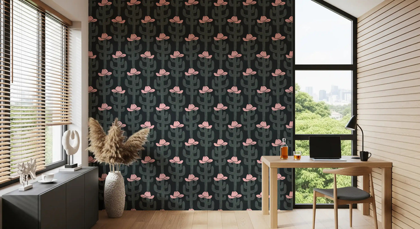 Western Cactus and Cowboy Hat Wallpaper⁠