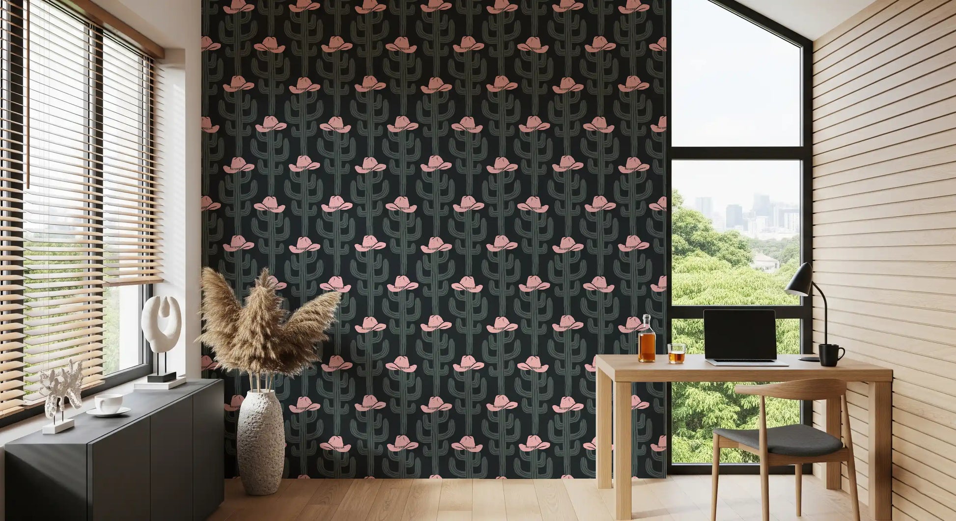 Western Cactus and Cowboy Hat Wallpaper⁠