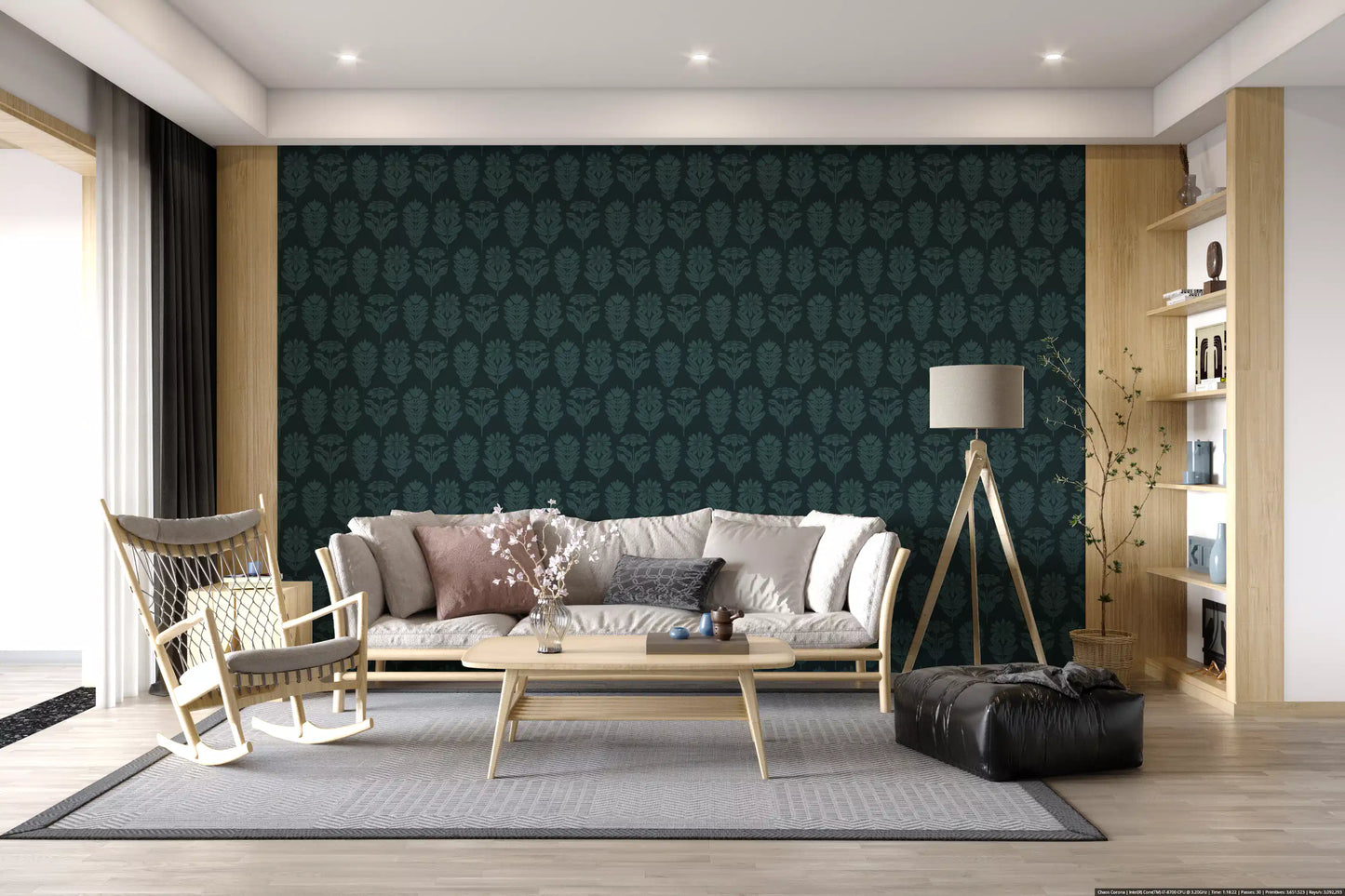 Midnight Botanical Block Print Wallpaper⁠