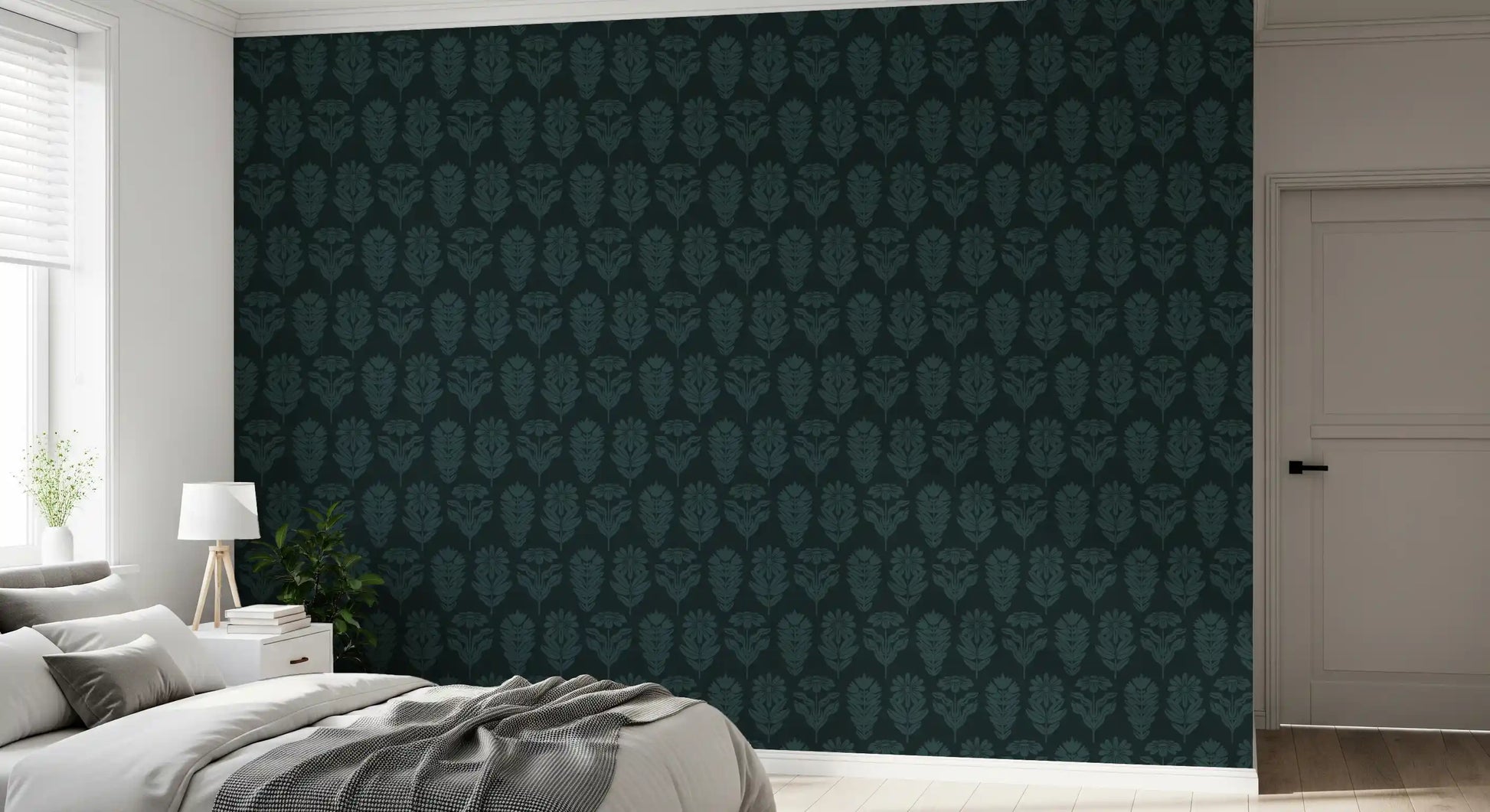 Midnight Botanical Block Print Wallpaper⁠