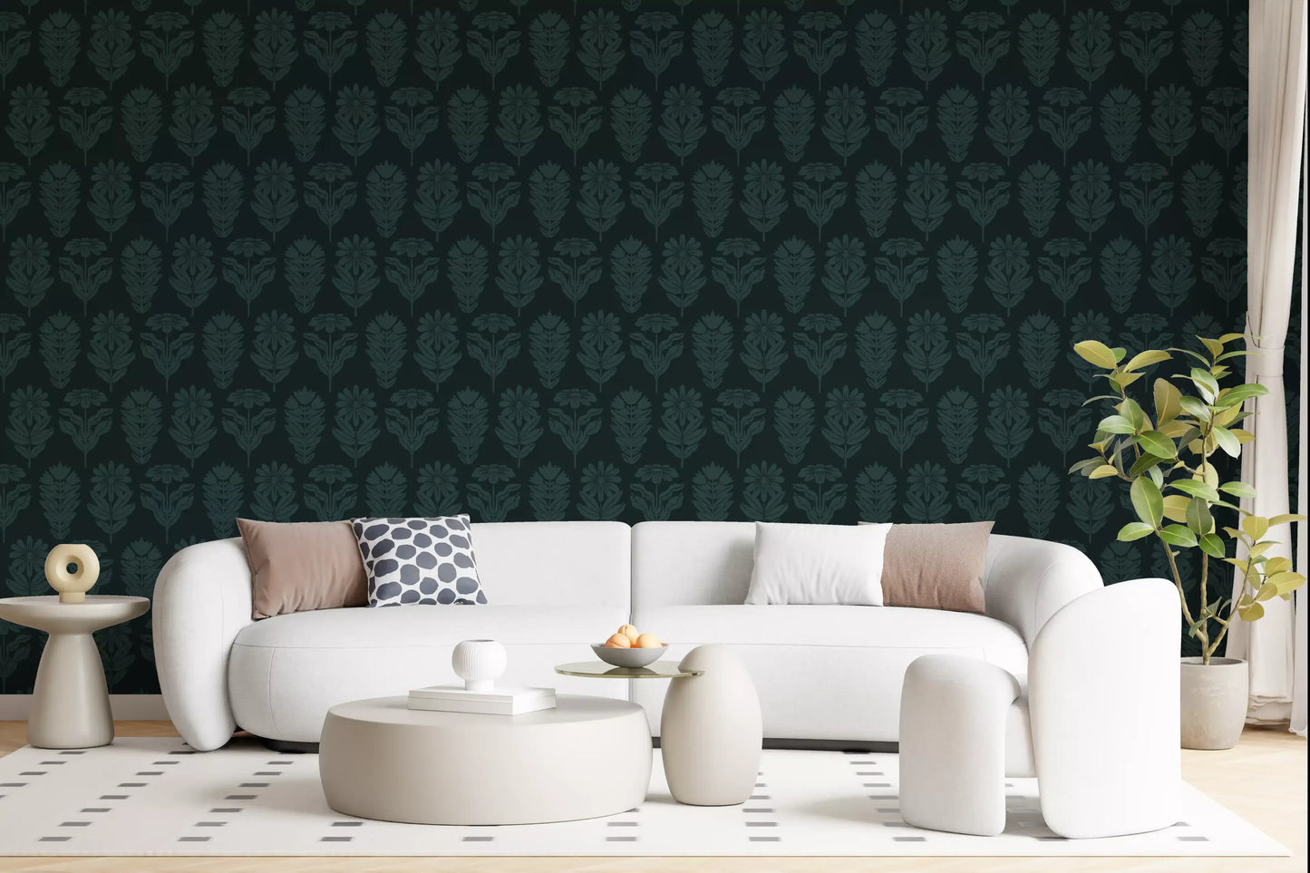 Midnight Botanical Block Print Wallpaper⁠
