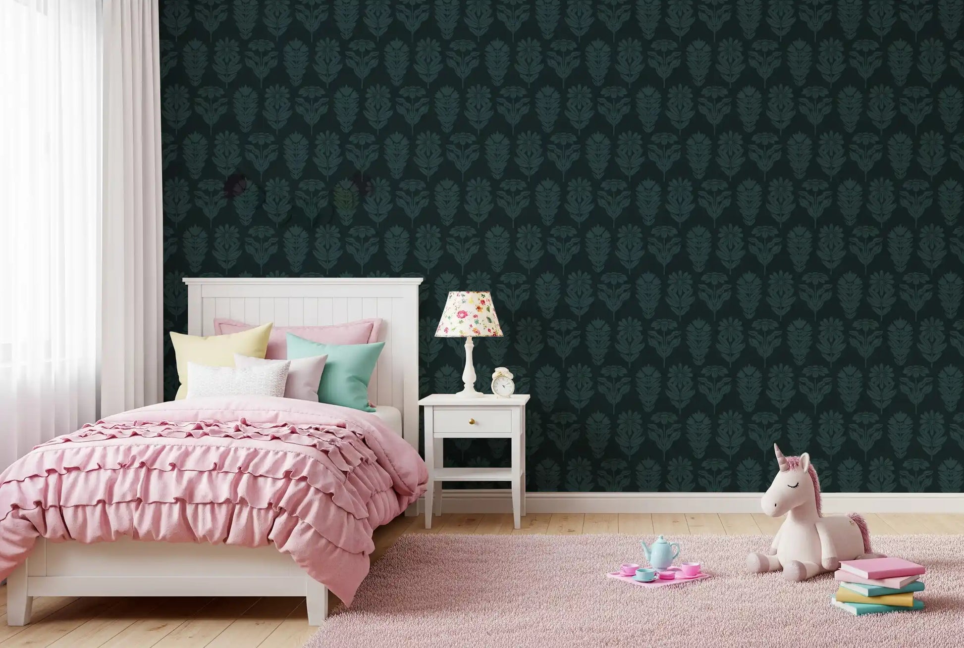 Midnight Botanical Block Print Wallpaper⁠