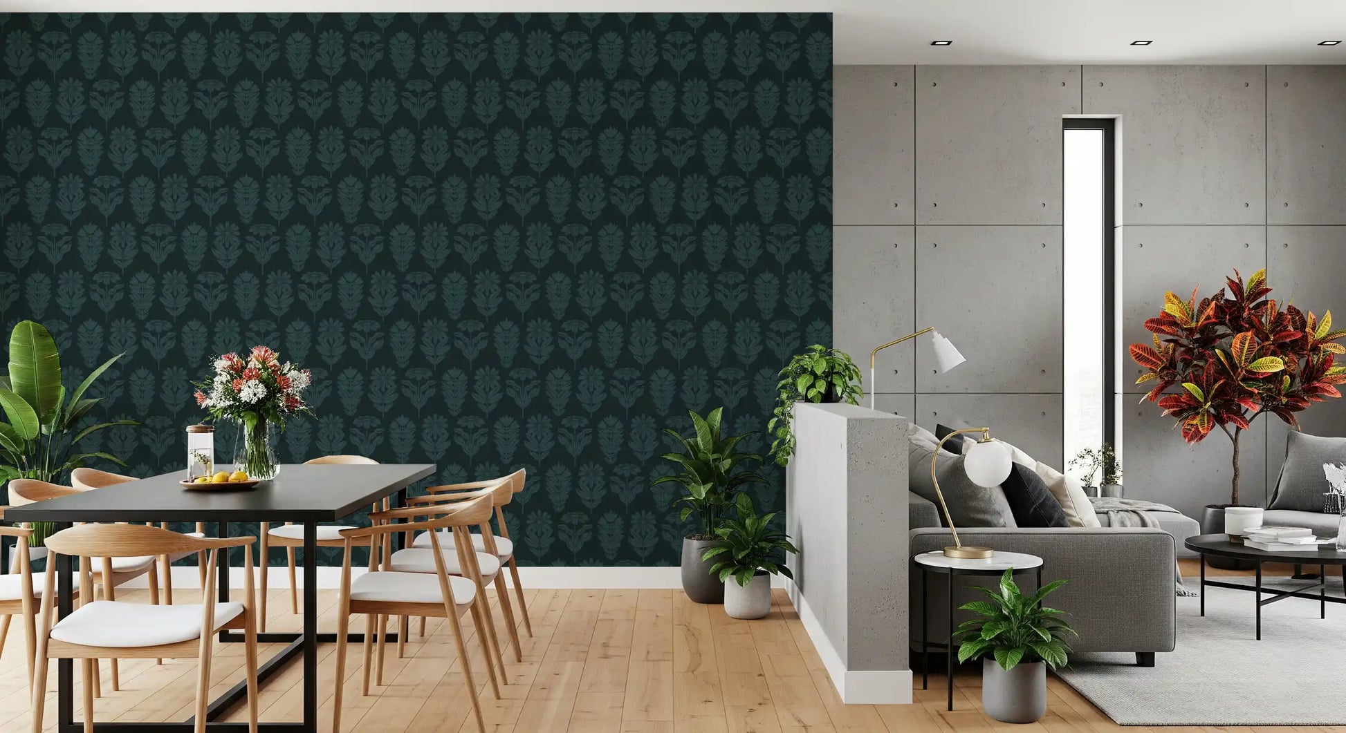 Midnight Botanical Block Print Wallpaper⁠