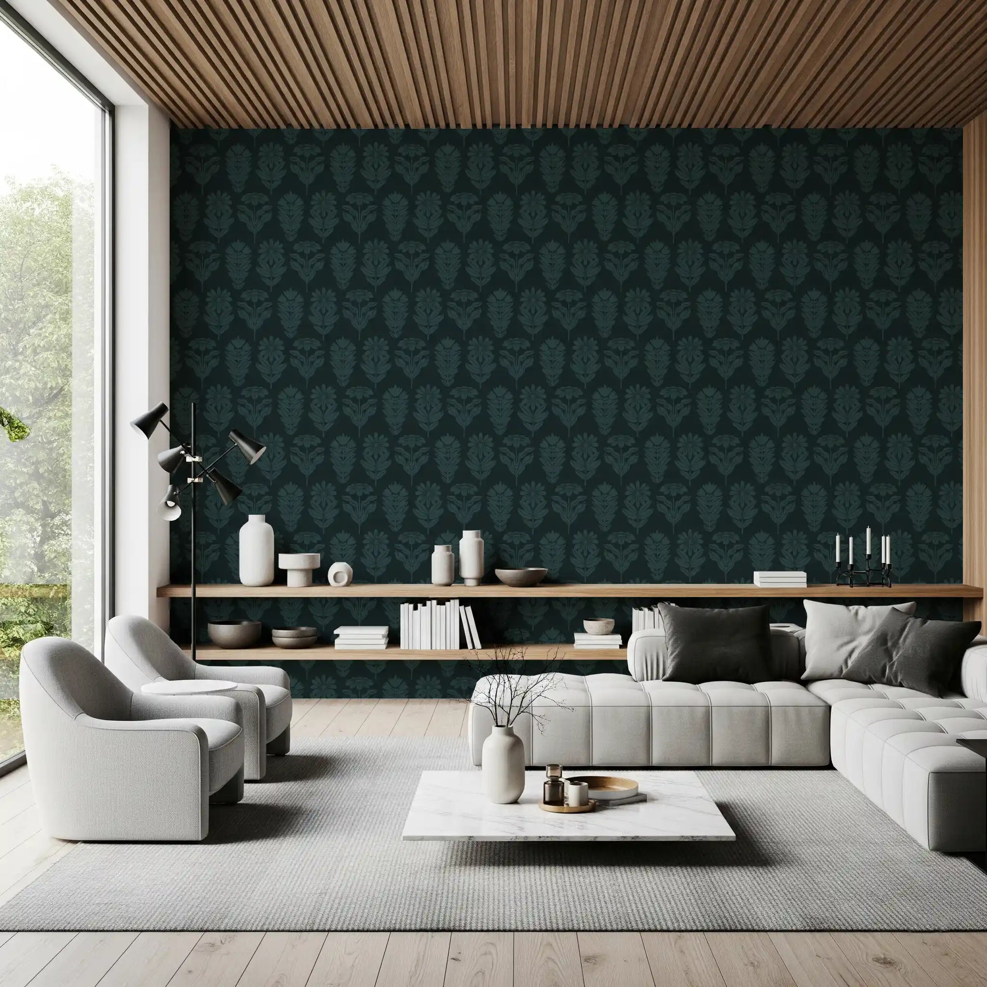 Midnight Botanical Block Print Wallpaper⁠
