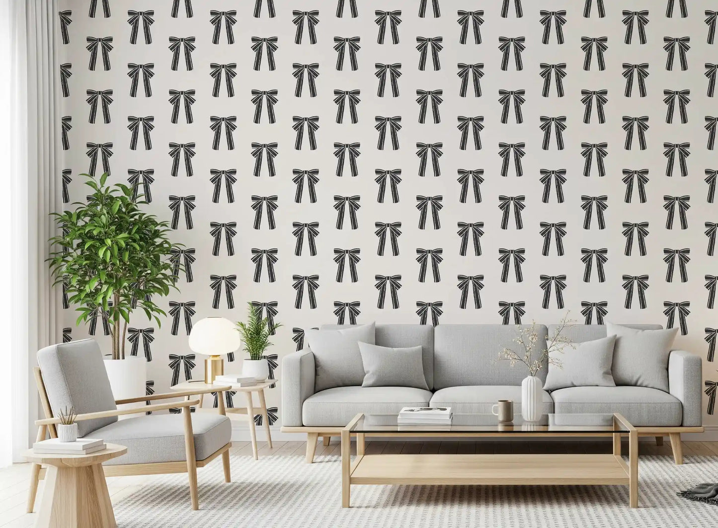 Charming Hand-Drawn Bow Repeat Pattern Wallpaper⁠