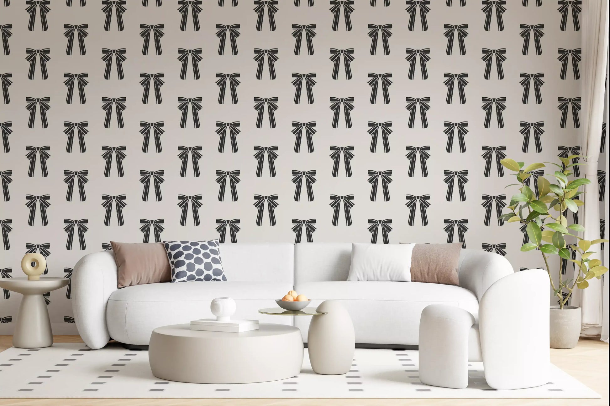 Charming Hand-Drawn Bow Repeat Pattern Wallpaper⁠