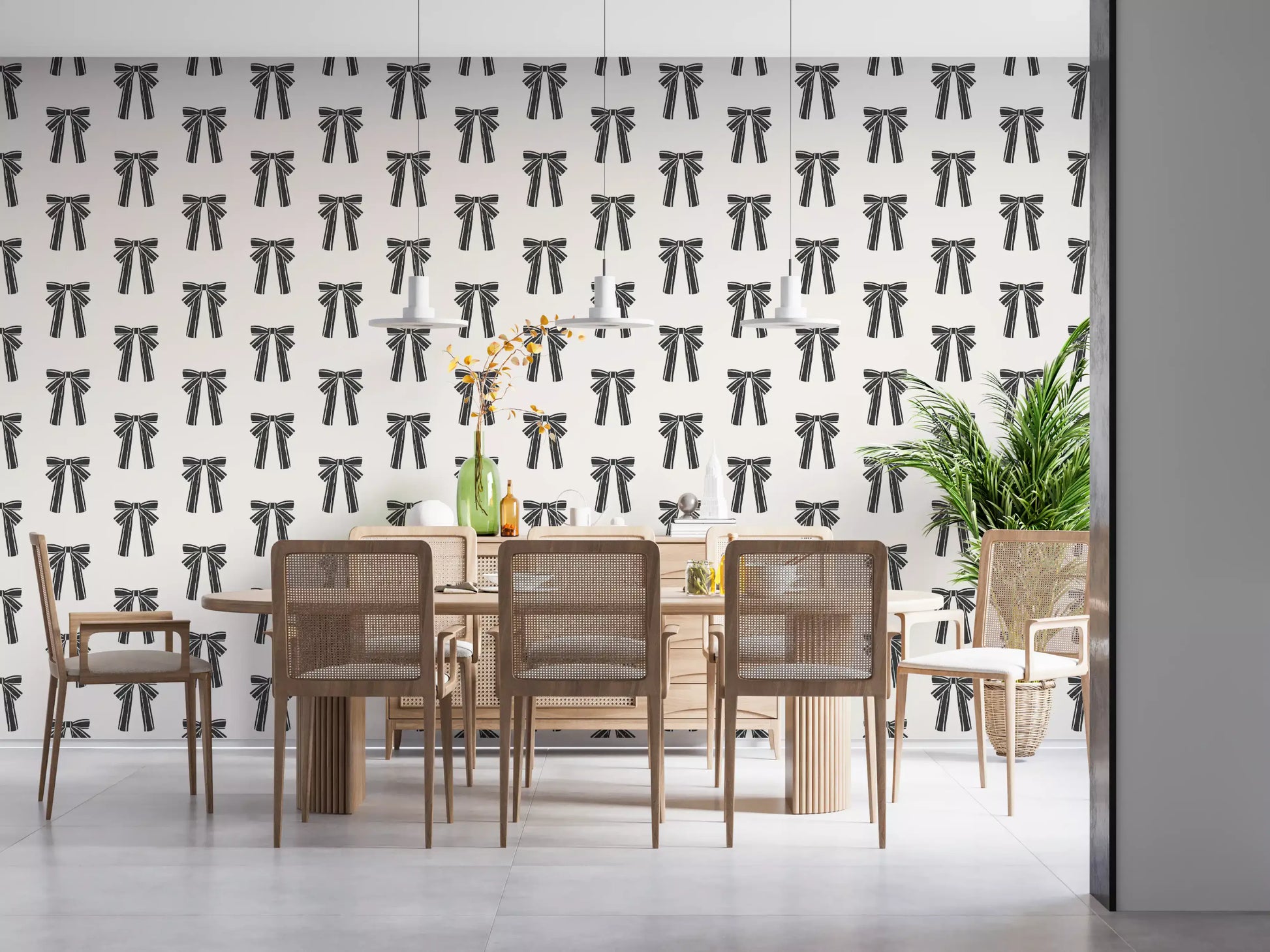 Charming Hand-Drawn Bow Repeat Pattern Wallpaper⁠