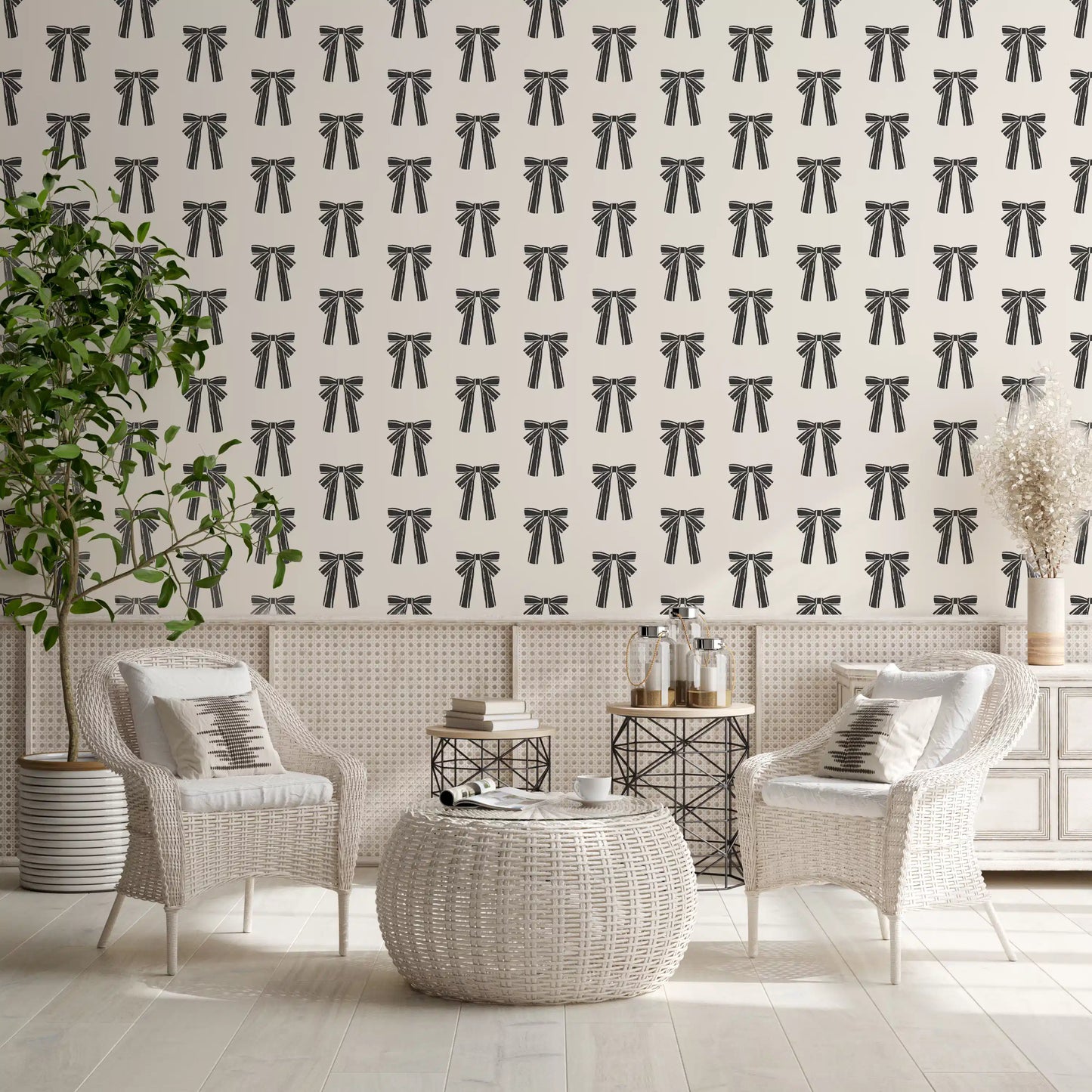 Charming Hand-Drawn Bow Repeat Pattern Wallpaper⁠