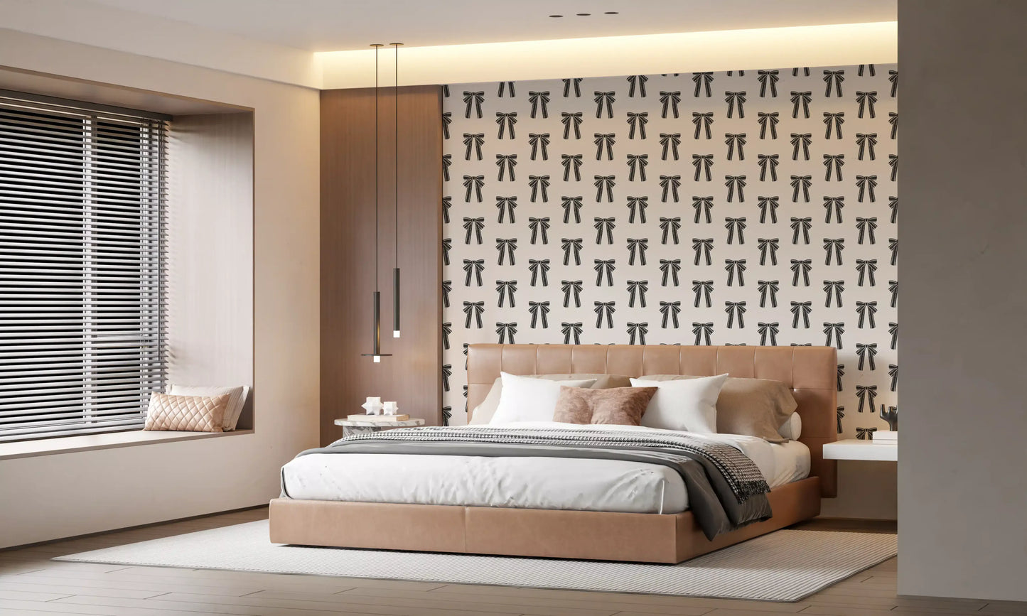 Charming Hand-Drawn Bow Repeat Pattern Wallpaper⁠