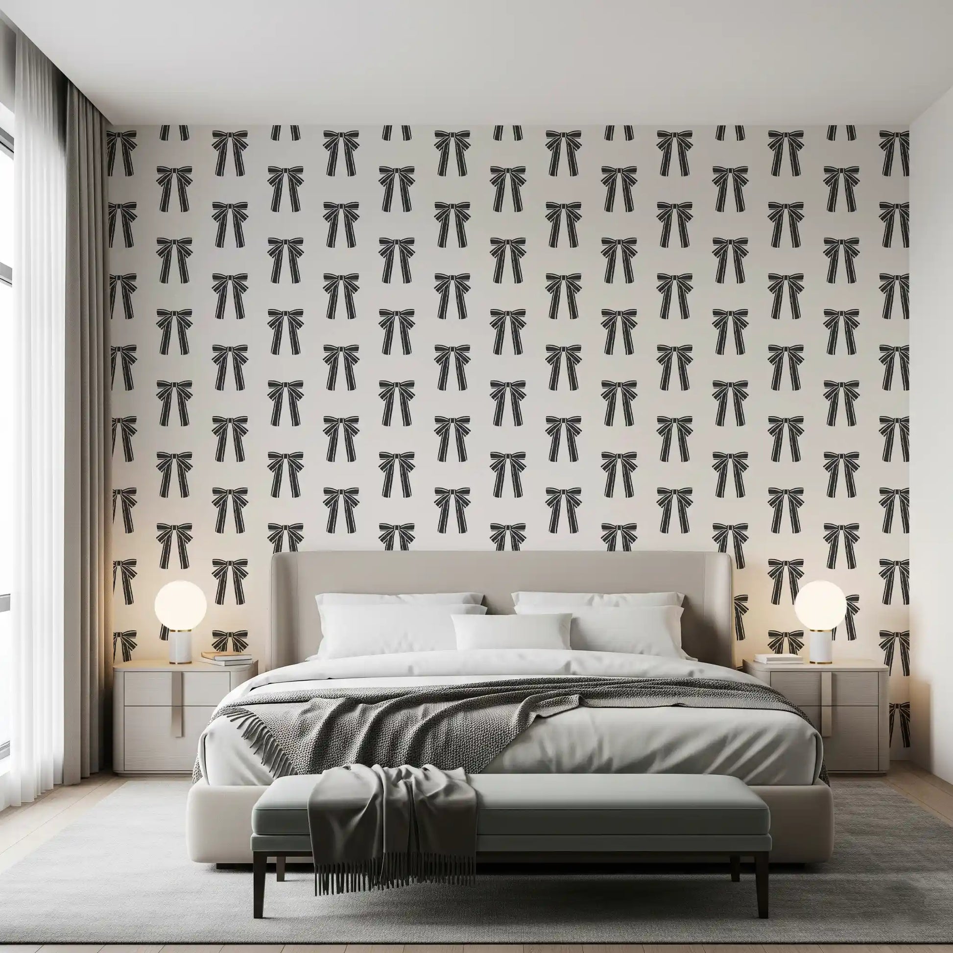 Charming Hand-Drawn Bow Repeat Pattern Wallpaper⁠