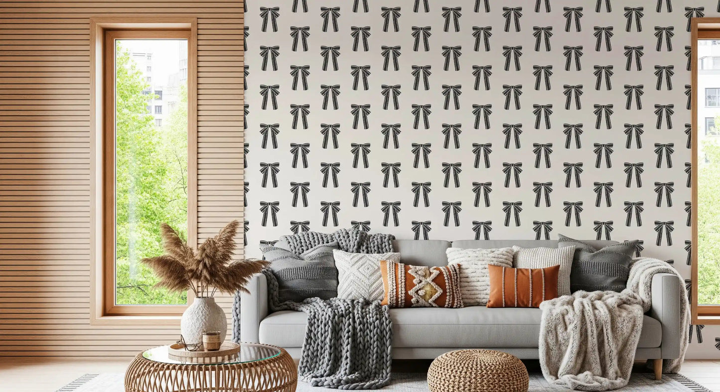 Charming Hand-Drawn Bow Repeat Pattern Wallpaper⁠