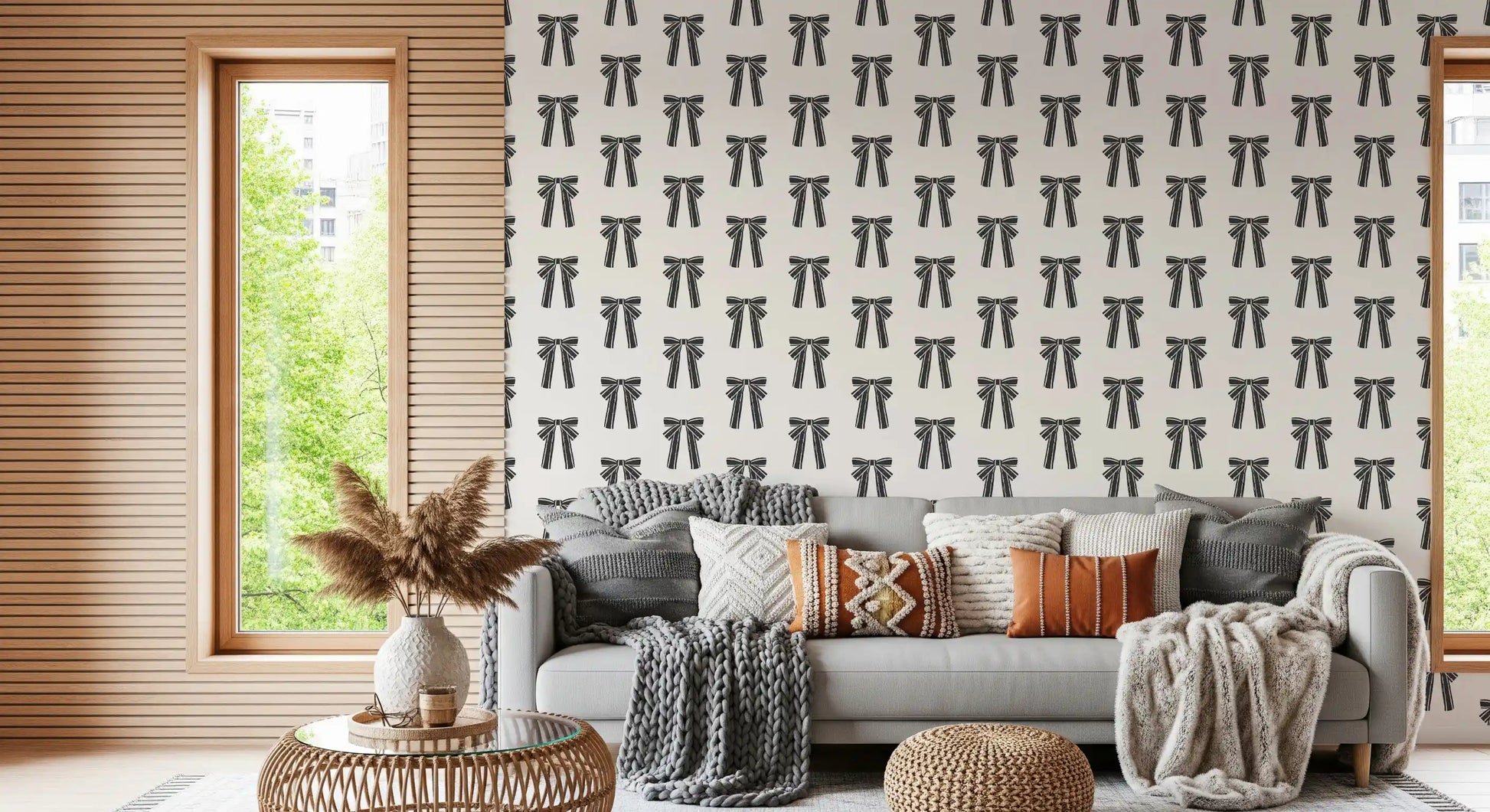 Charming Hand-Drawn Bow Repeat Pattern Wallpaper⁠