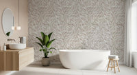 Serene Linear Foliage in Taupe Wallpaper⁠