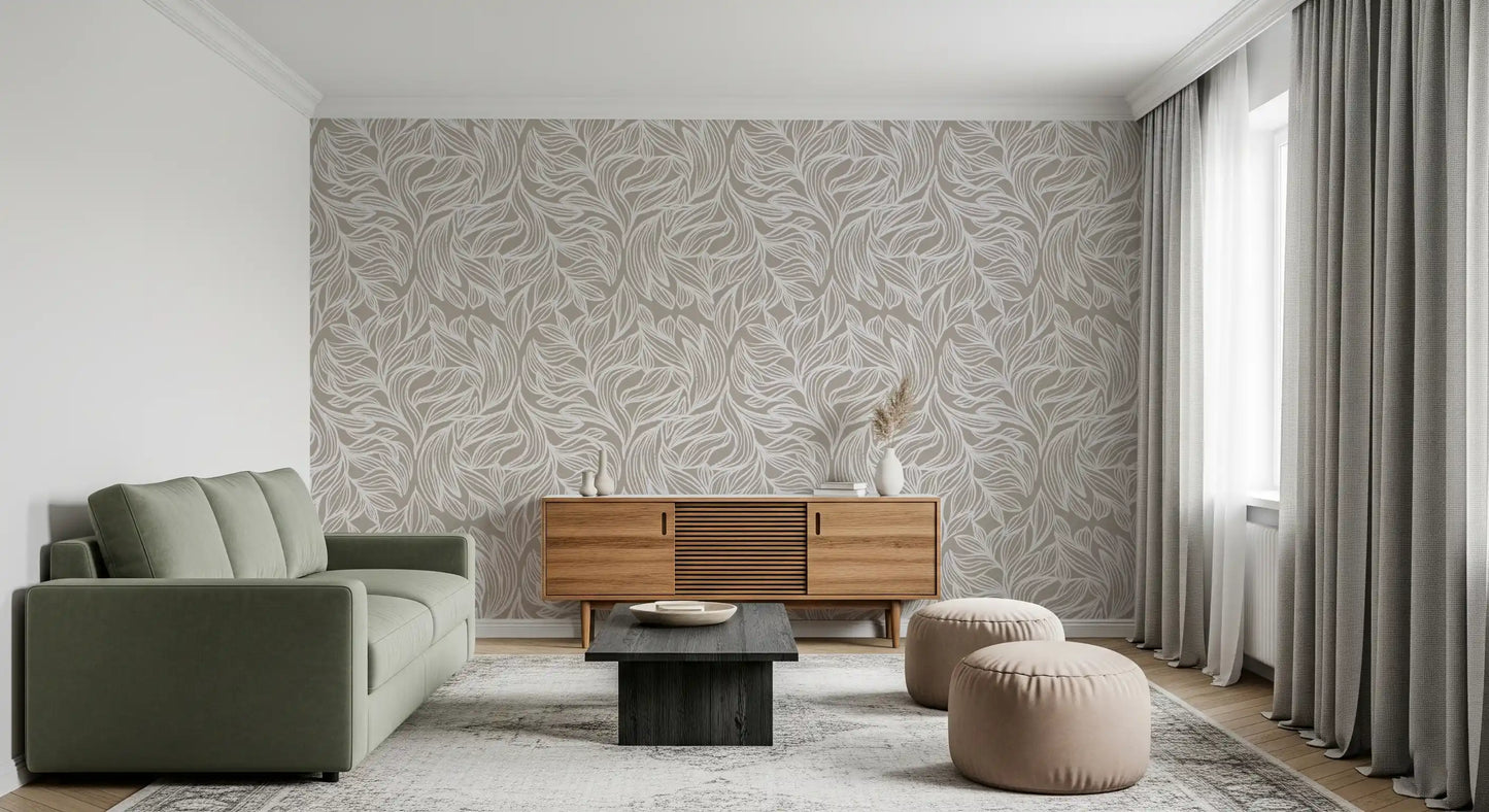 Serene Linear Foliage in Taupe Wallpaper⁠