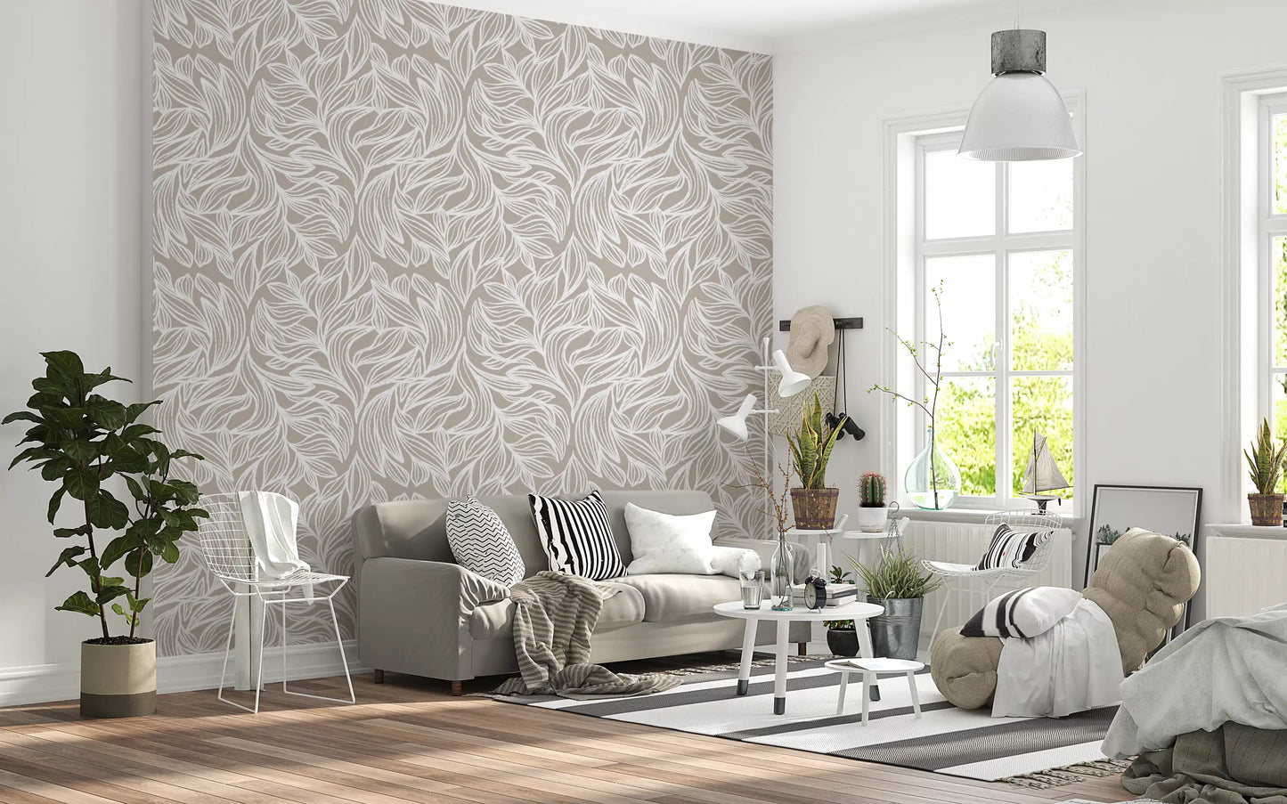 Serene Linear Foliage in Taupe Wallpaper⁠