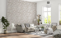 Serene Linear Foliage in Taupe Wallpaper⁠