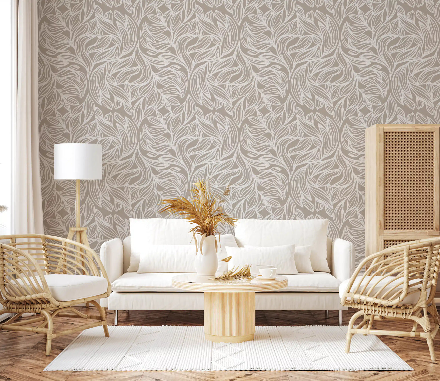 Serene Linear Foliage in Taupe Wallpaper⁠