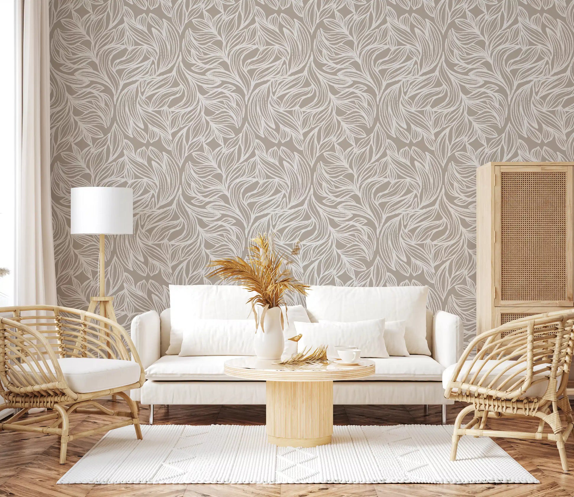 Serene Linear Foliage in Taupe Wallpaper⁠