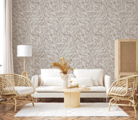 Serene Linear Foliage in Taupe Wallpaper⁠