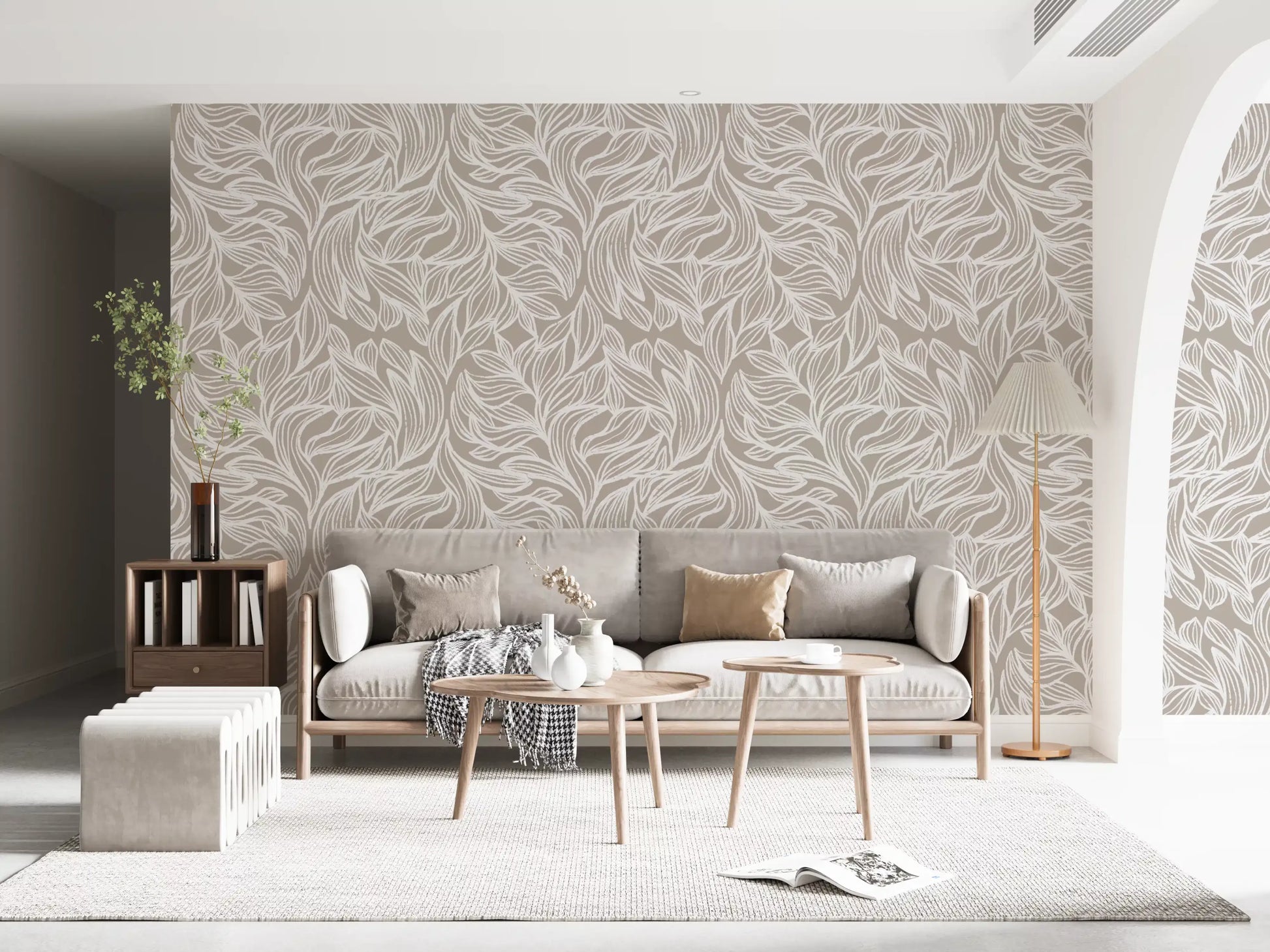 Serene Linear Foliage in Taupe Wallpaper⁠