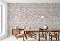 Serene Linear Foliage in Taupe Wallpaper⁠