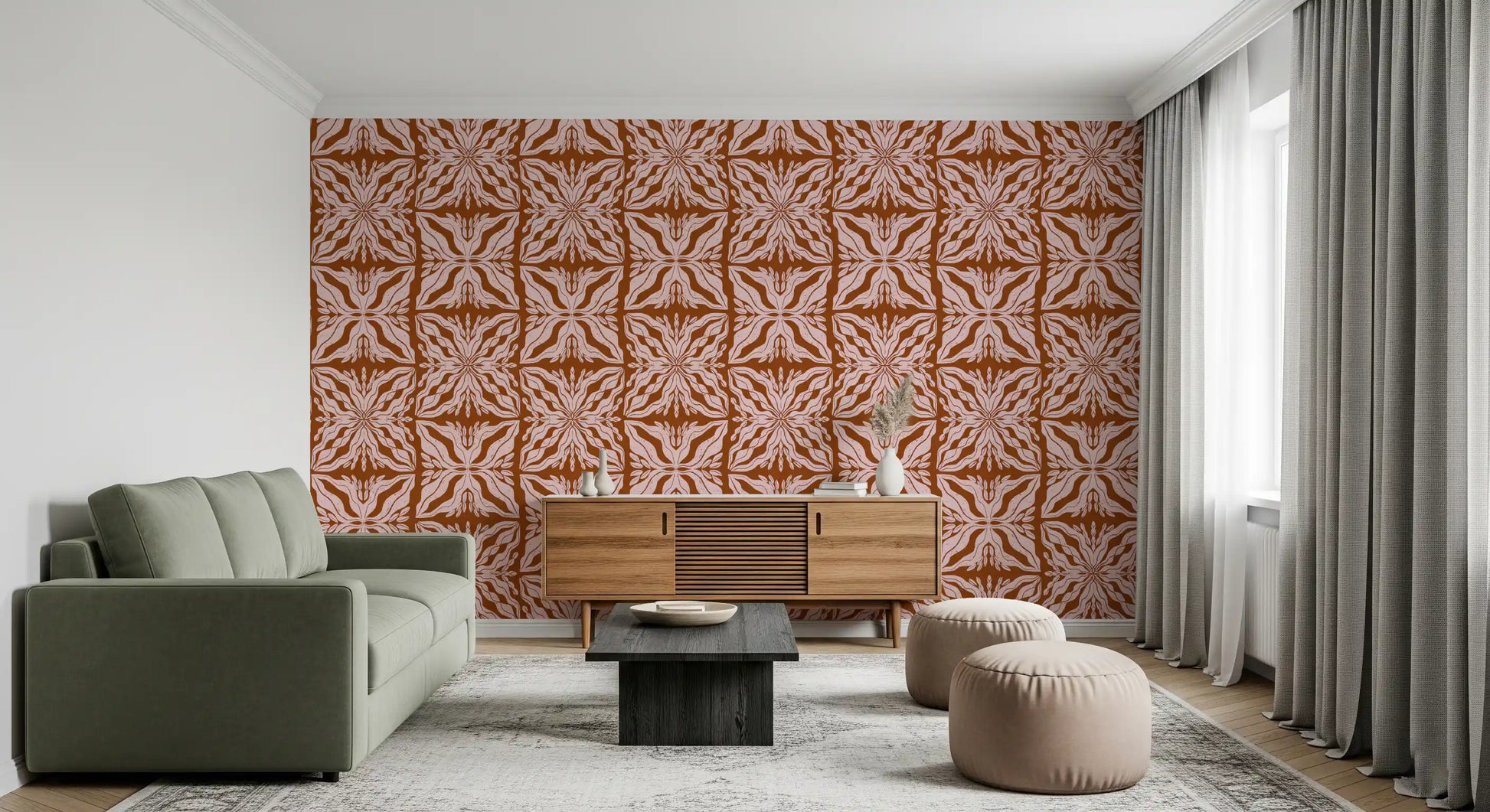Rustic Terracotta Floral Geometric Wallpaper⁠