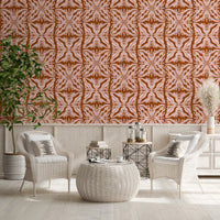 Rustic Terracotta Floral Geometric Wallpaper⁠