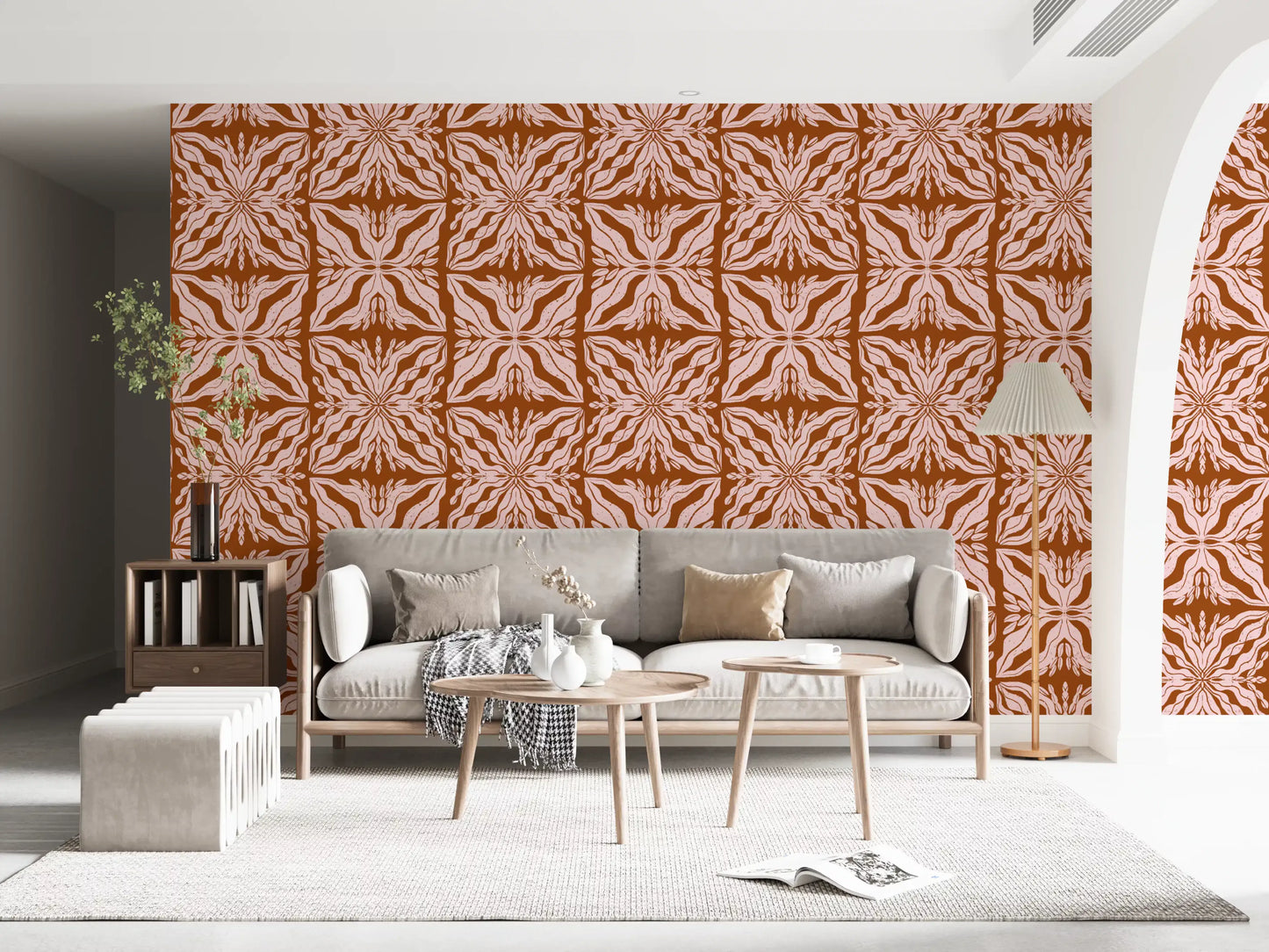 Rustic Terracotta Floral Geometric Wallpaper⁠