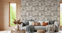 Rustic Cream and Taupe Flower Block Print Wallpaper⁠