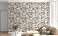 Rustic Cream and Taupe Flower Block Print Wallpaper⁠