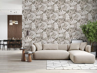 Rustic Cream and Taupe Flower Block Print Wallpaper⁠