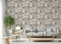 Rustic Cream and Taupe Flower Block Print Wallpaper⁠