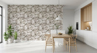 Rustic Cream and Taupe Flower Block Print Wallpaper⁠