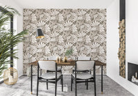 Rustic Cream and Taupe Flower Block Print Wallpaper⁠