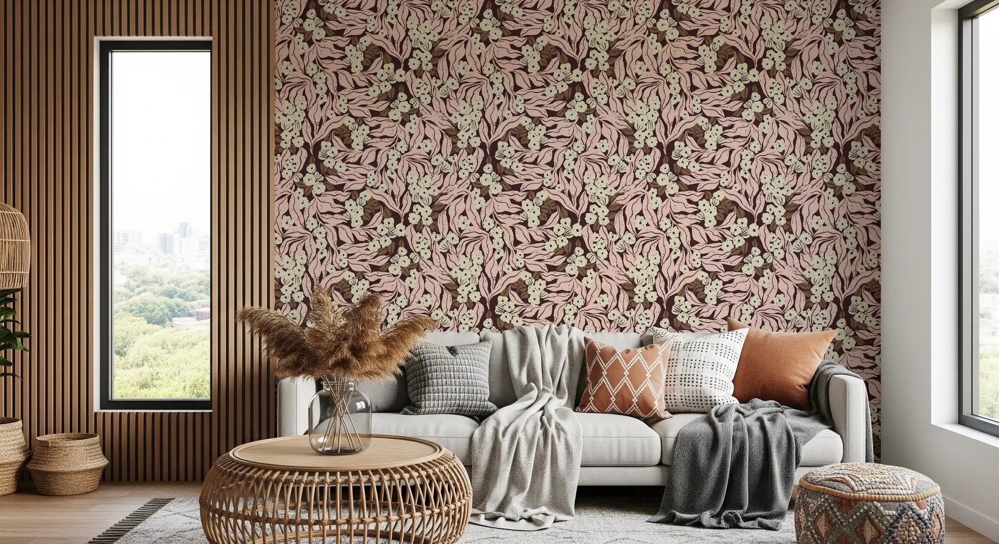 Soft Pink Garden Foliage Wallpaper⁠