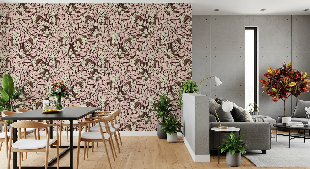 Pink garden foliage wallpaper in a dining room GD11945