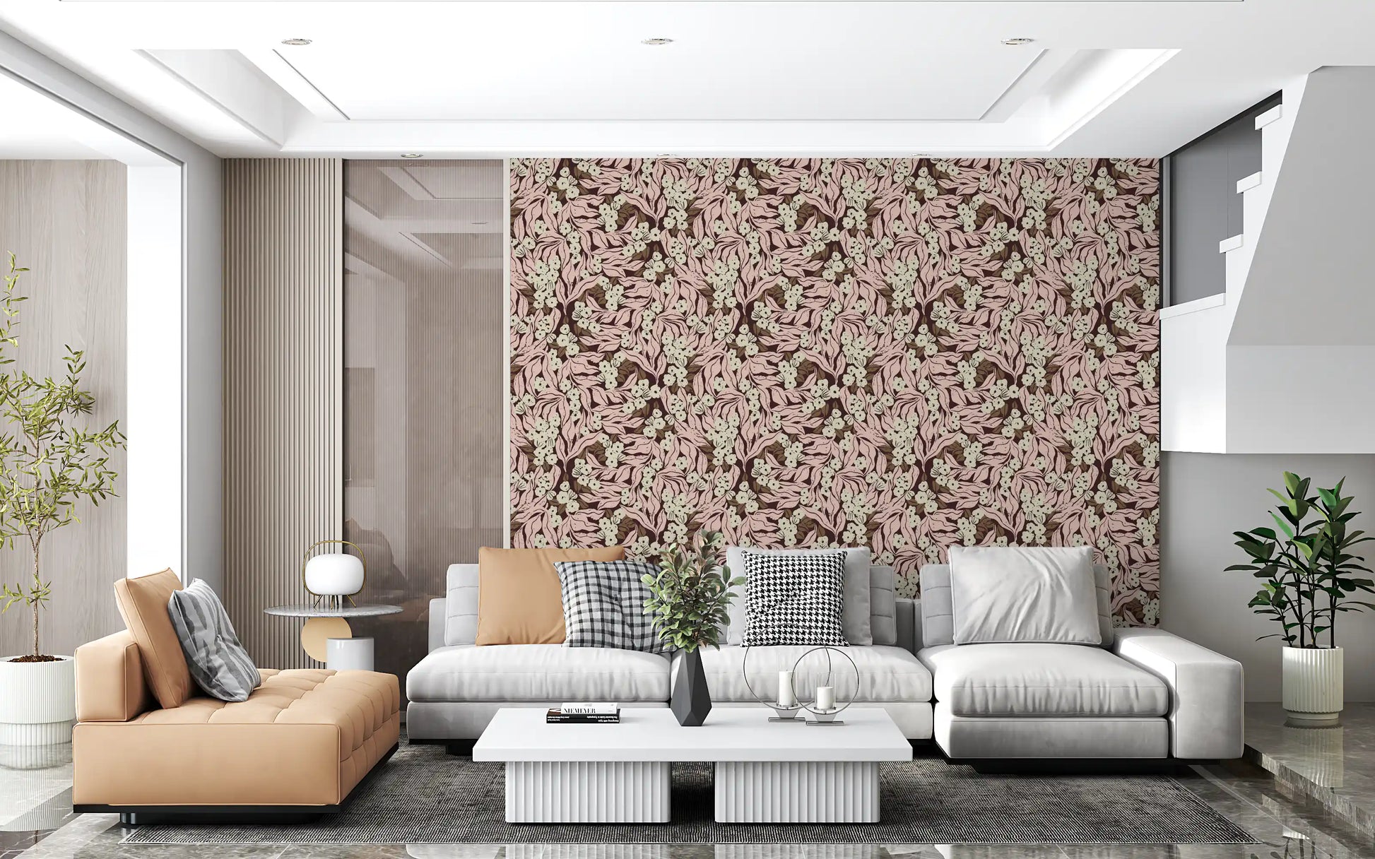 Soft Pink Garden Foliage Wallpaper⁠
