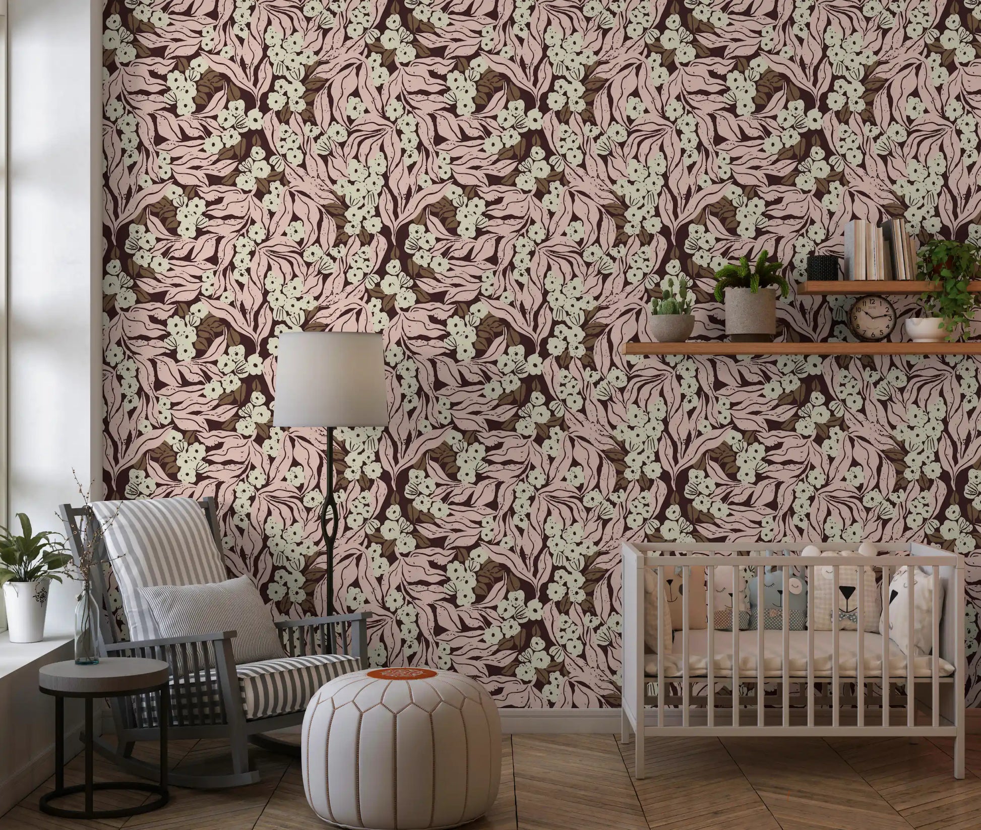 Soft Pink Garden Foliage Wallpaper⁠