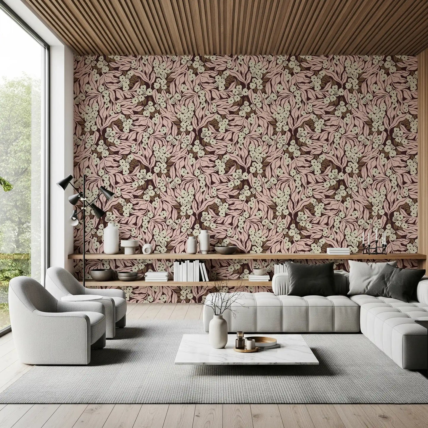 Soft Pink Garden Foliage Wallpaper⁠