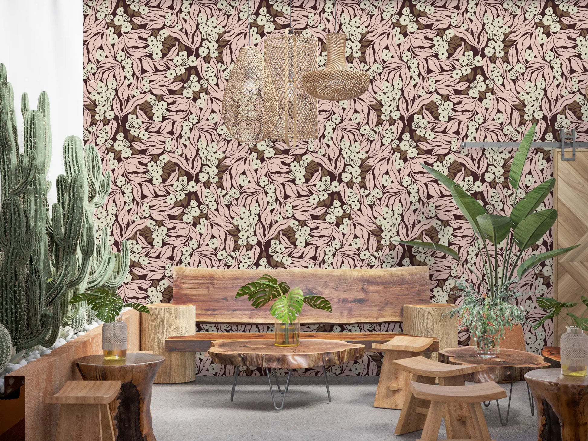 Soft Pink Garden Foliage Wallpaper⁠