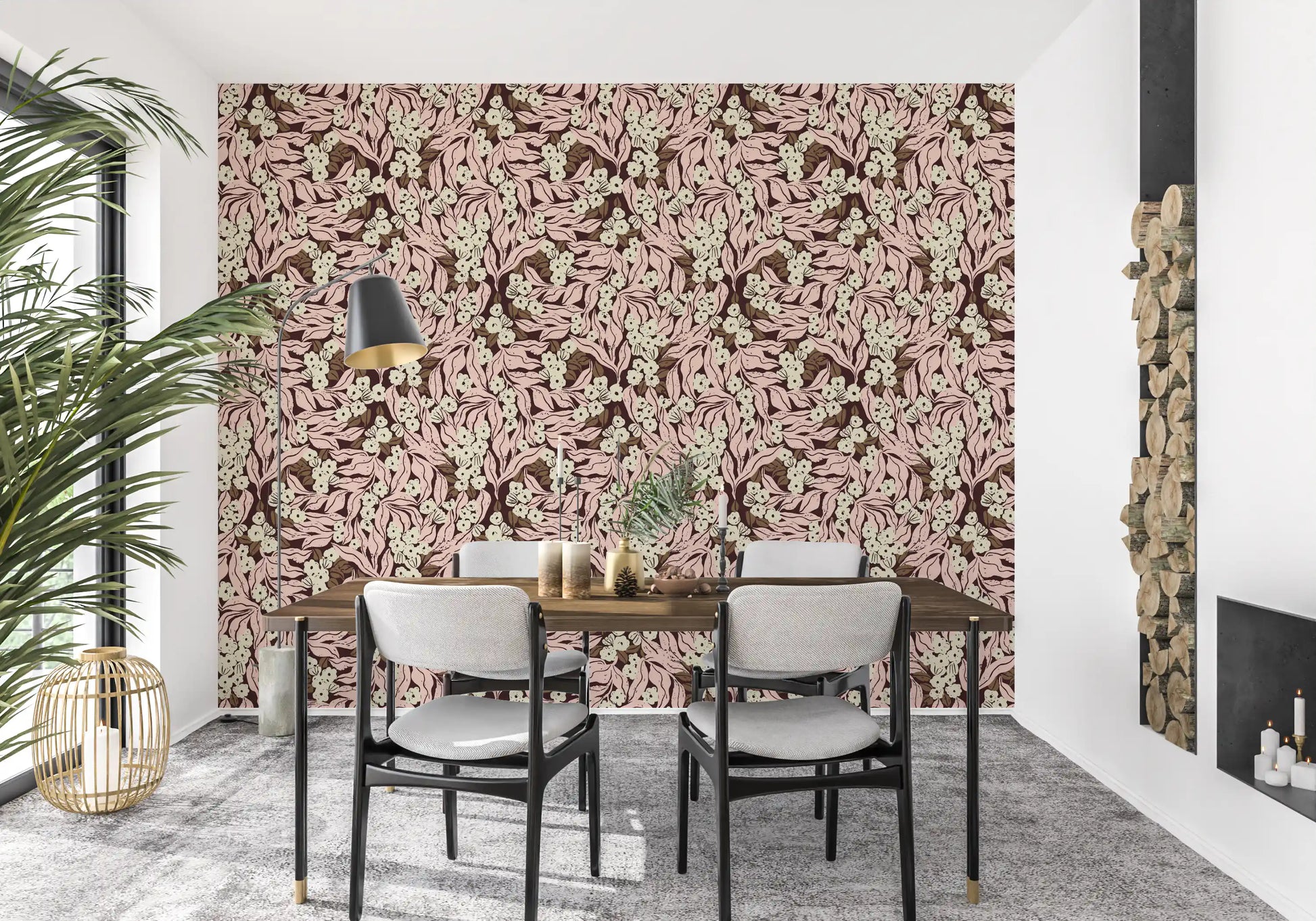 Soft Pink Garden Foliage Wallpaper⁠