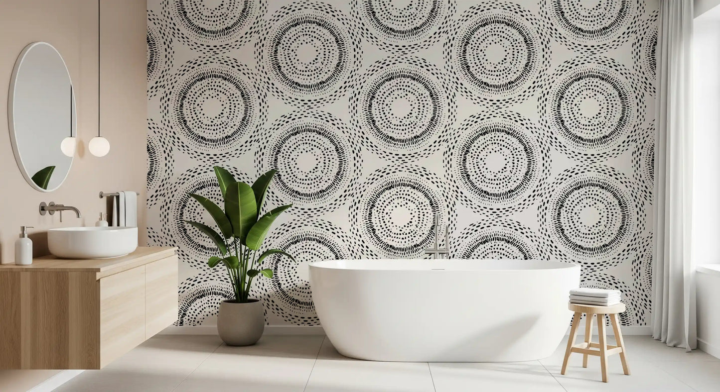 Black and Cream Dotted Mandala Radiance Wallpaper⁠