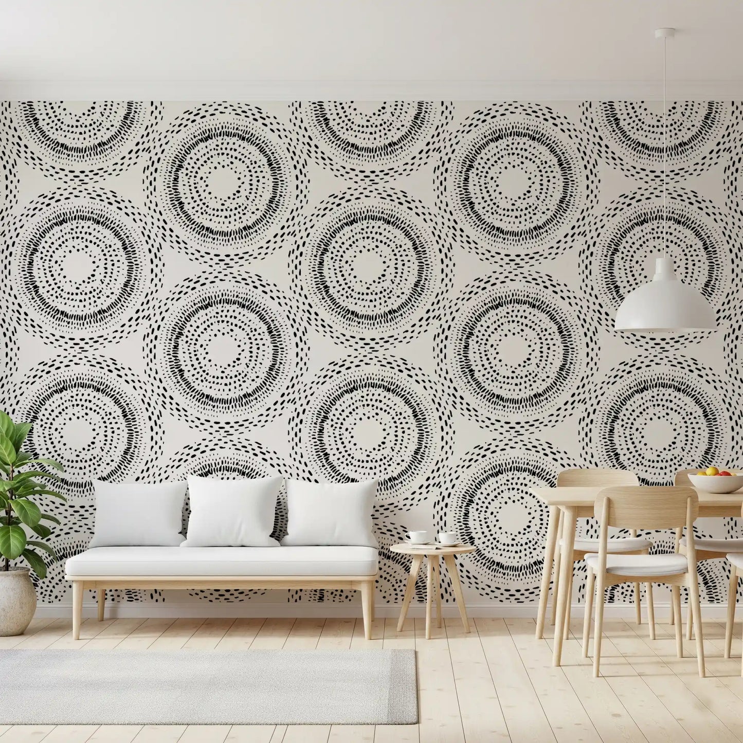 Black and Cream Dotted Mandala Radiance Wallpaper⁠