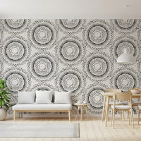Black and Cream Dotted Mandala Radiance Wallpaper⁠