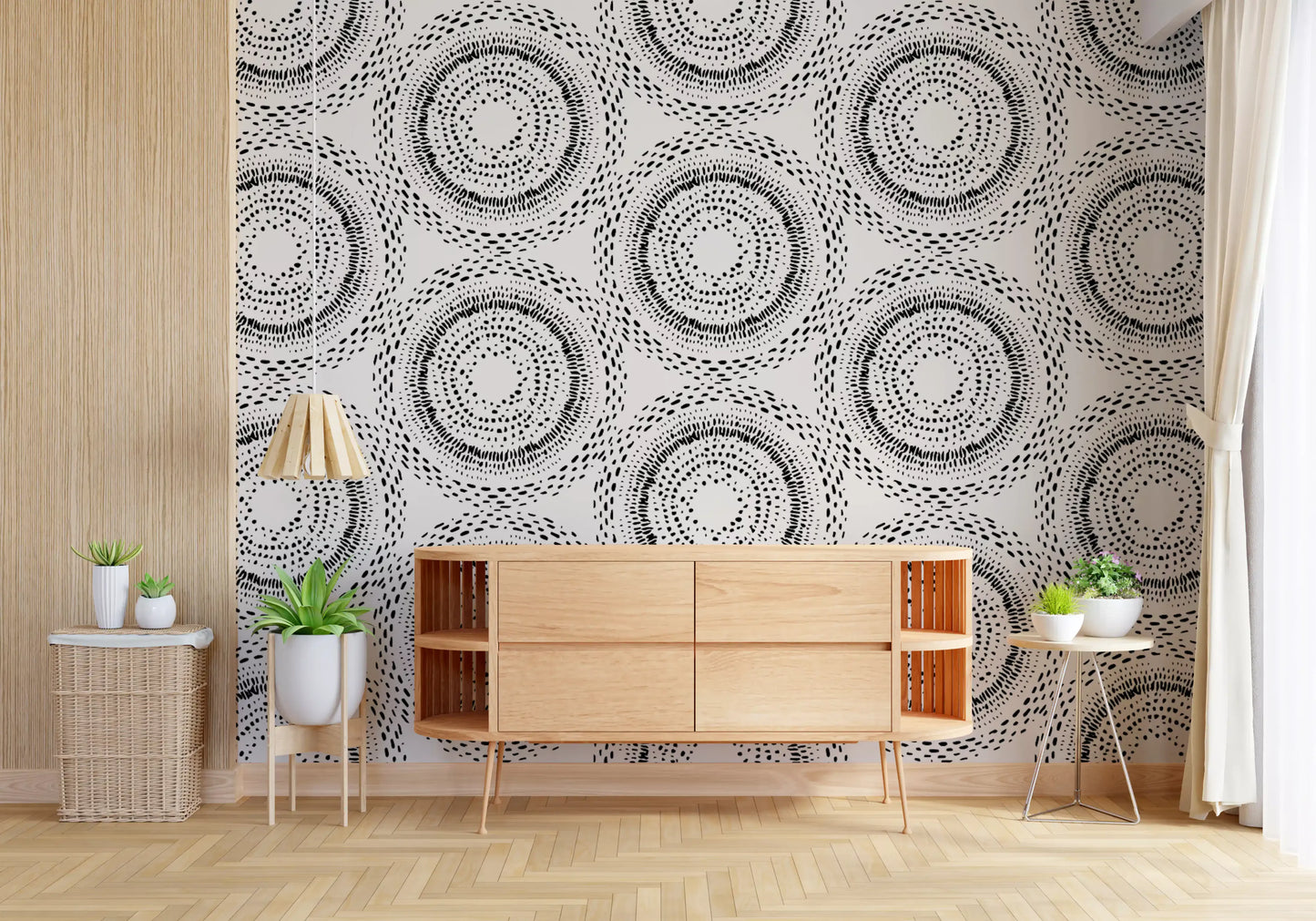 Black and Cream Dotted Mandala Radiance Wallpaper⁠