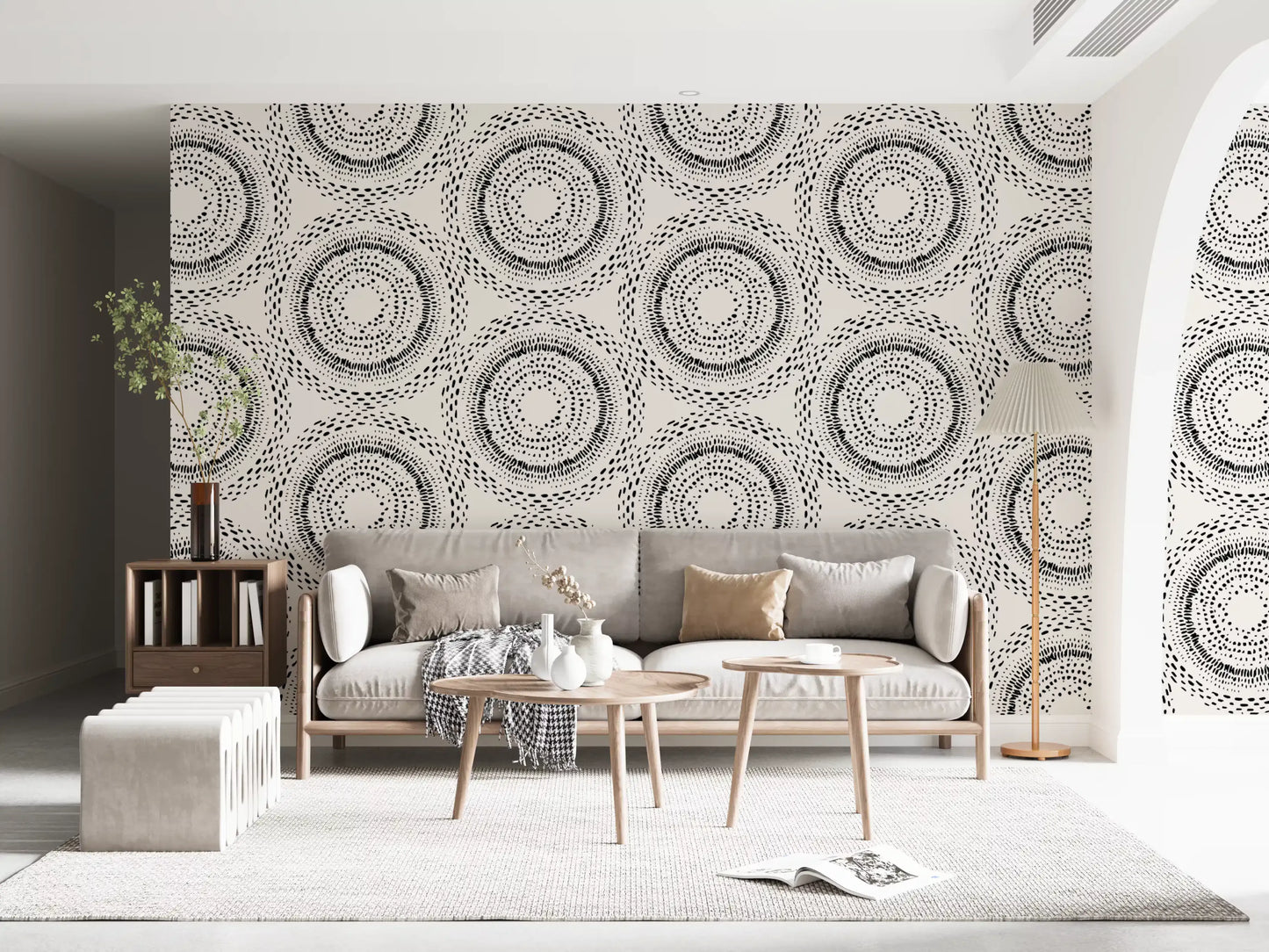 Black and Cream Dotted Mandala Radiance Wallpaper⁠