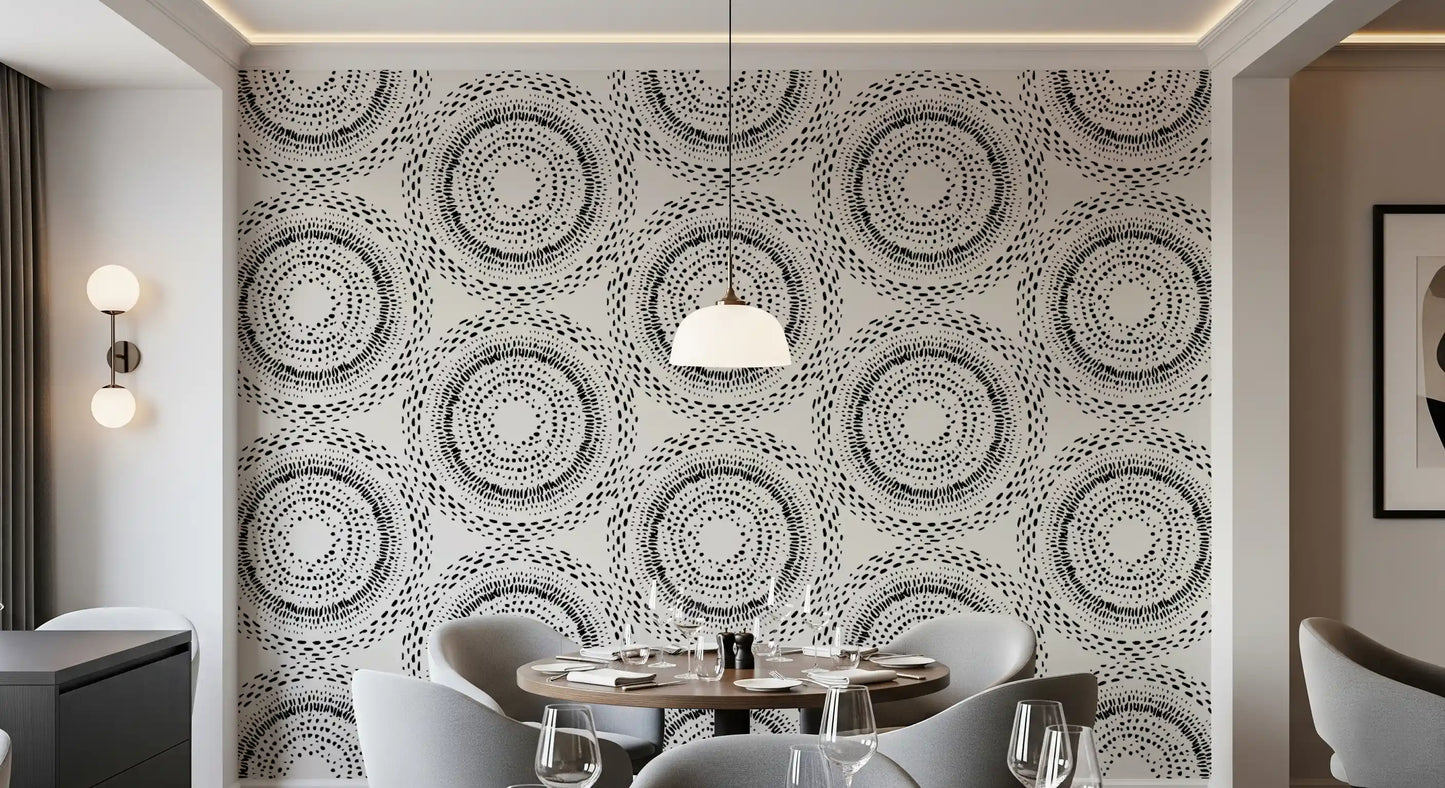Black and Cream Dotted Mandala Radiance Wallpaper⁠