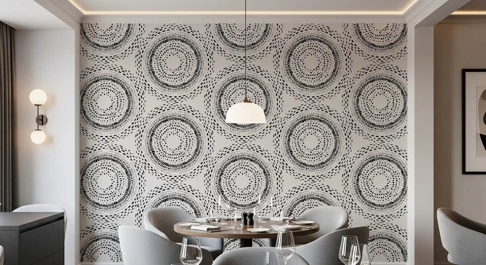 Black and Cream Dotted Mandala Radiance Wallpaper⁠