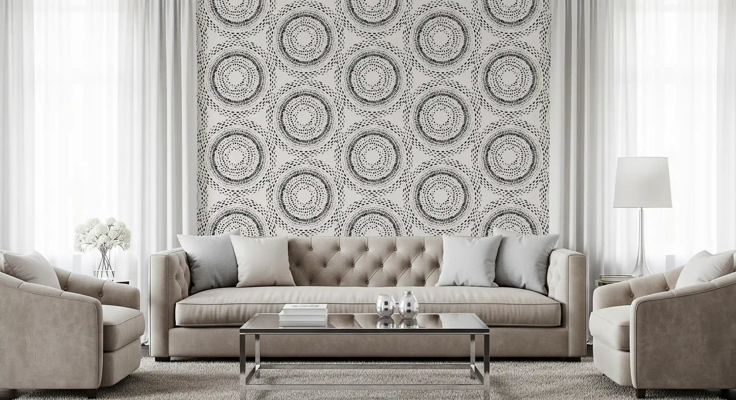 Black and Cream Dotted Mandala Radiance Wallpaper⁠